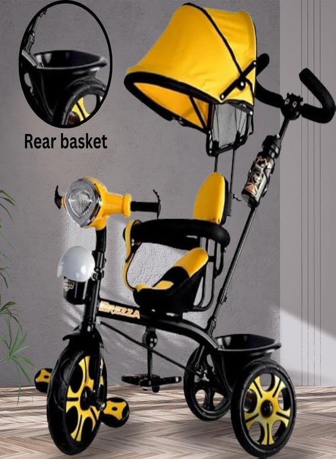 Maanit Kids Tricycle with Canopy & Dual Storage Basket - Toddler Bike with Parental Handle Control, Safety Guardrail & Comfort Seat - Trike for Ages 1.5-5 Years (Yellow) - Image 5